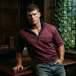 Dunhill Mens XL Polo Red Navy Mercerised Cotton Geometric Archival Investment